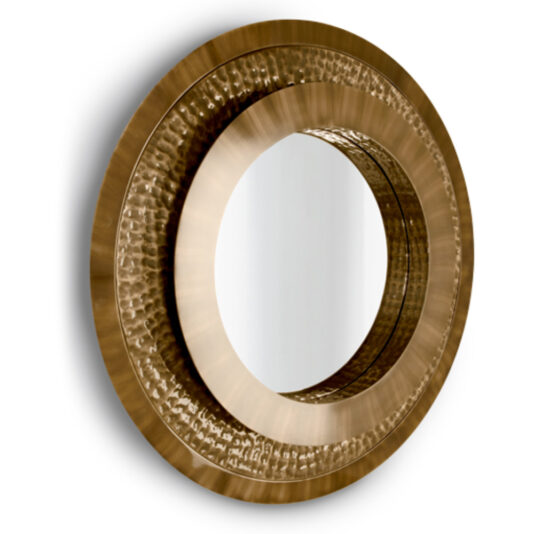 Modern Round Hammered Brass Mirror