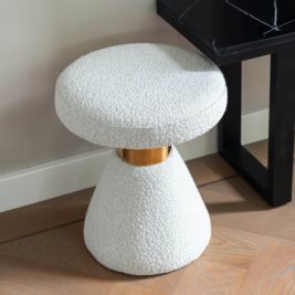 White Upholstered Pouffe With Gold Finish Detail