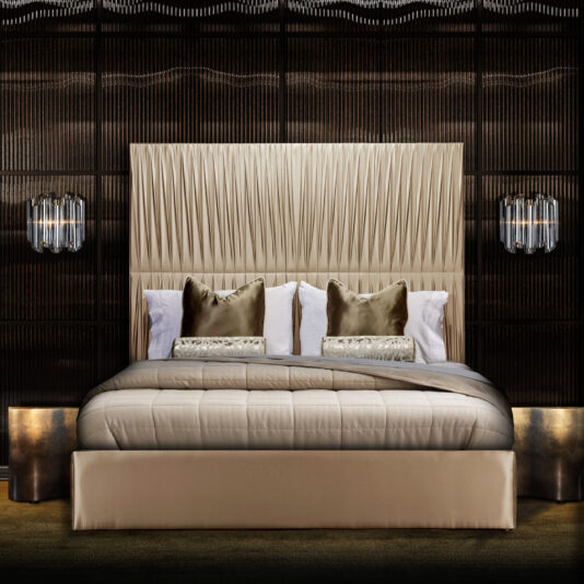 Exclusive Bed With Tall Satin Pleated Headboard winter new arrivals
