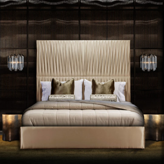 Exclusive Bed With Tall Satin Pleated Headboard winter new arrivals