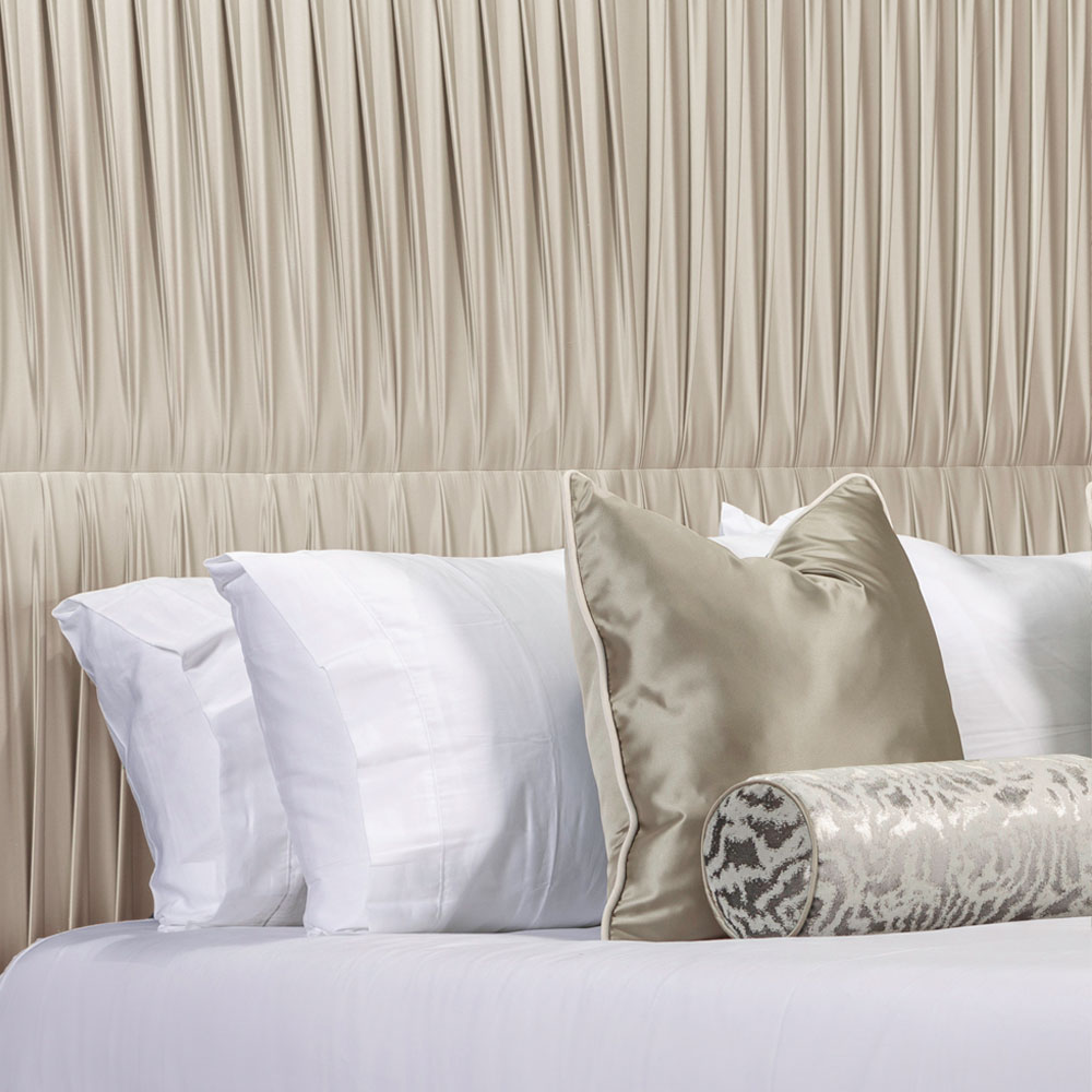 Exclusive Bed With Tall Satin Pleated Headboard
