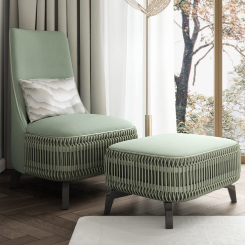 Low Upholstered Occasional Chair And Footstool - Juliettes Interiors