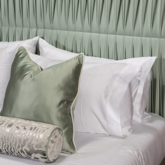 Luxury Bed With Tall Satin Pleated Headboard Luxury Bed With Tall Satin Pleated Headboard