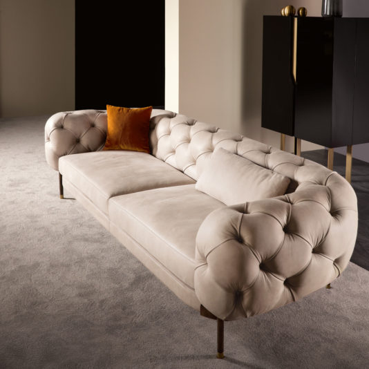Modern Low Button Upholstered Leather Sofa
