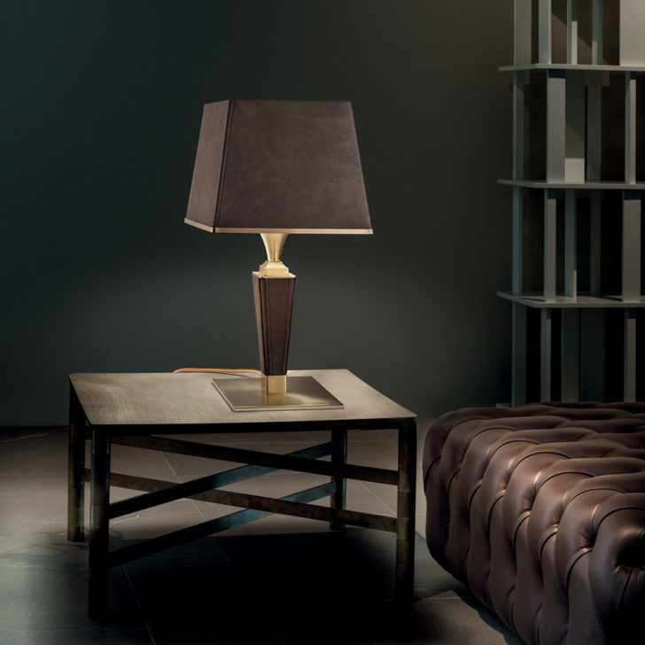 Contemporary Brown Faux Leather Table Lamp