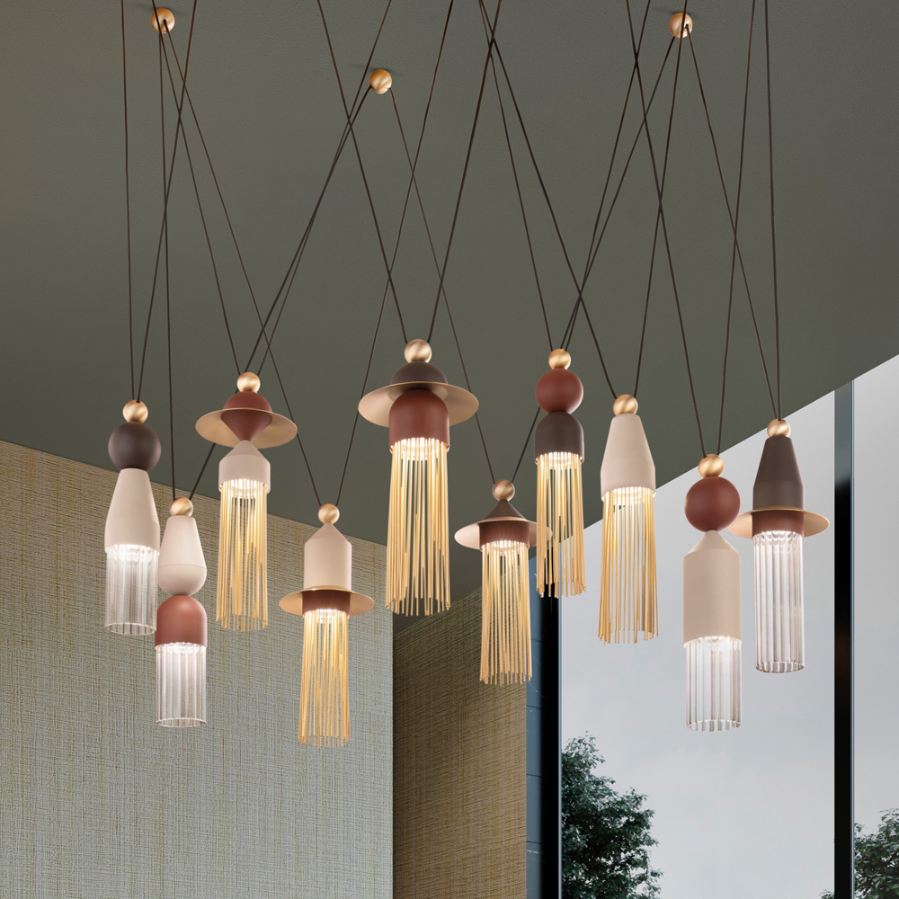 Contemporary Brown LED Pendant Light Cluster