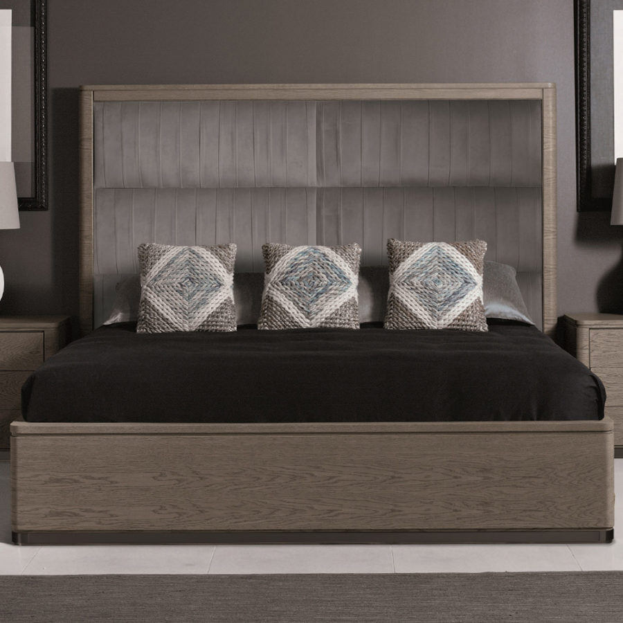 Contemporary Oak Veneer Upholstered Bed - Juliettes Interiors