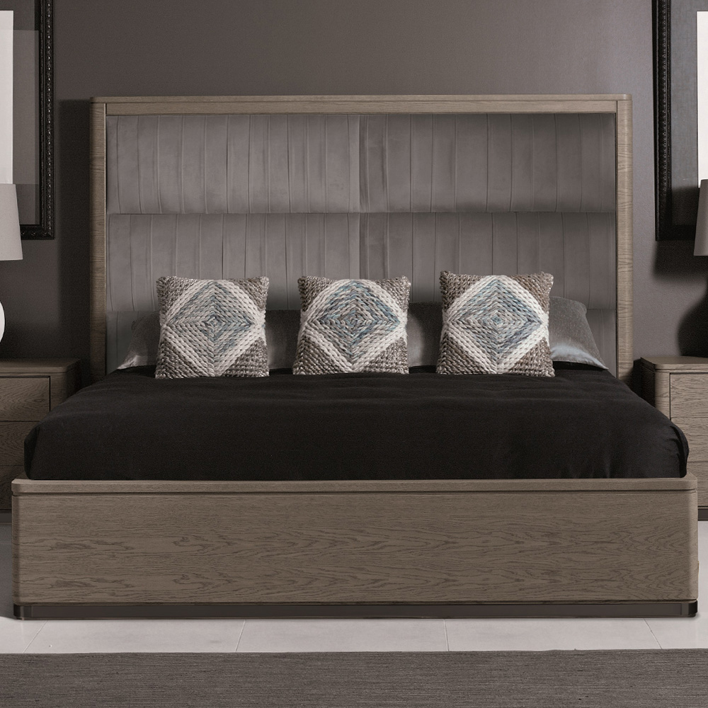 Contemporary Oak Veneer Upholstered Bed