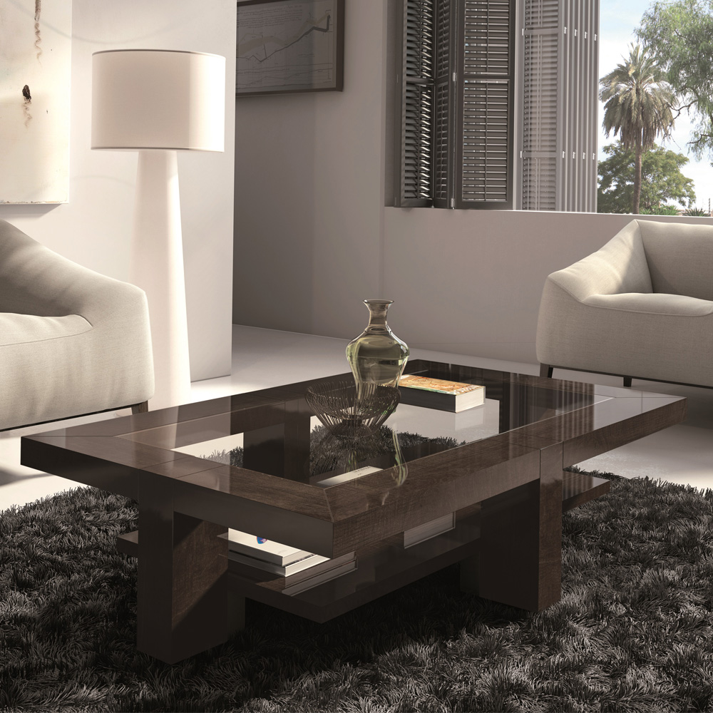 Contemporary Rectangular Coffee Table With Glass Top