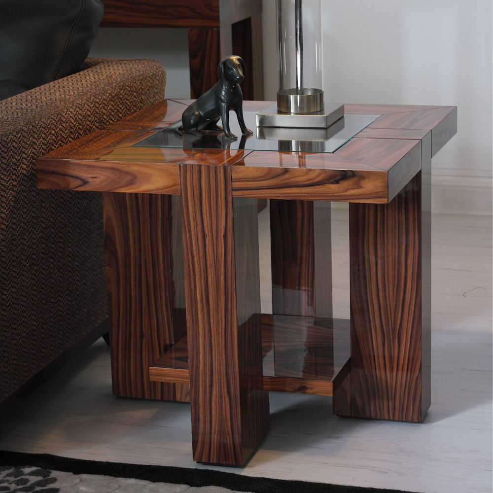 Contemporary Square End Table With Glass Top