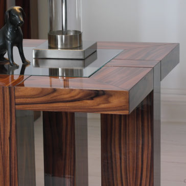Contemporary Square End Table With Glass Top A close-up of the