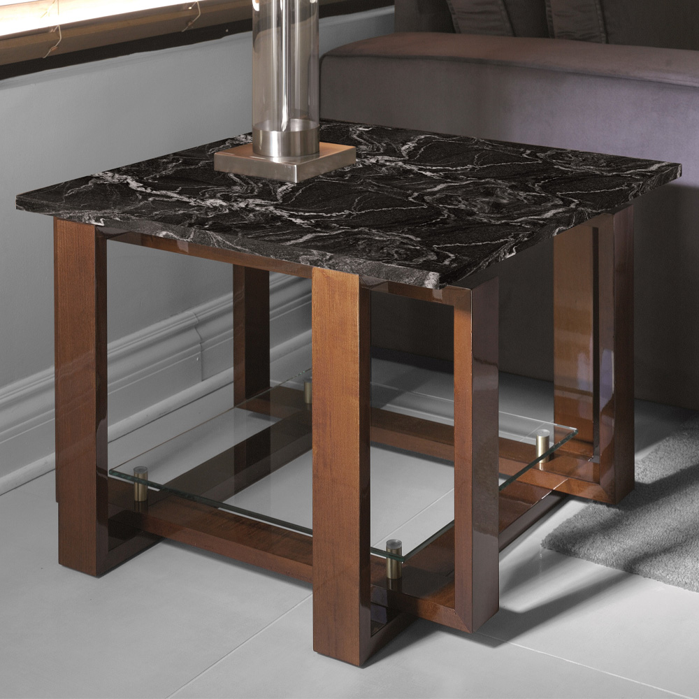 Modern Black Marble Top Side Table