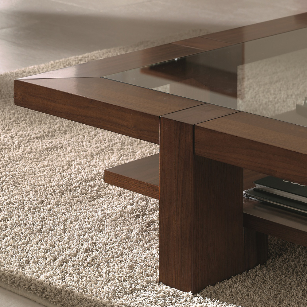 Wooden Square Coffee Table With Glass Top - Juliettes Interiors