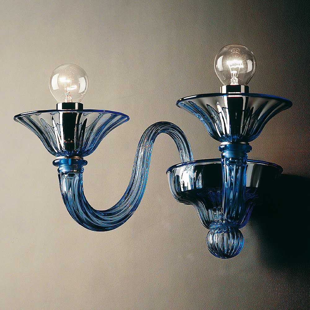 Classic Blue Glass Ribbed Detail Wall Light