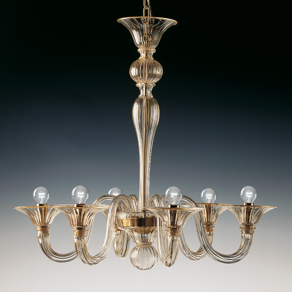 Classic Gold Glass Ribbed Detail Chandelier