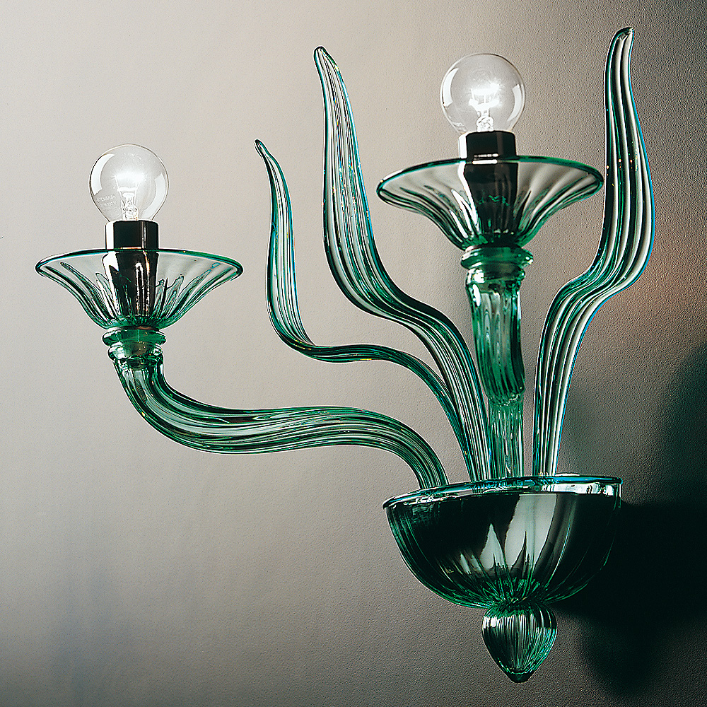 Classic Green Glass Ribbed Detail Wall Light