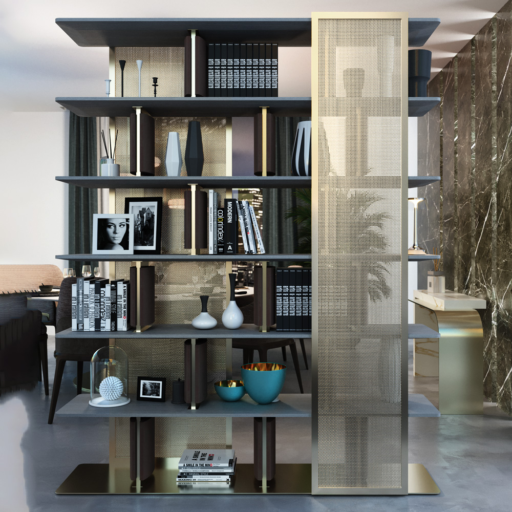 Contemporary Bookcase With Gold Detail