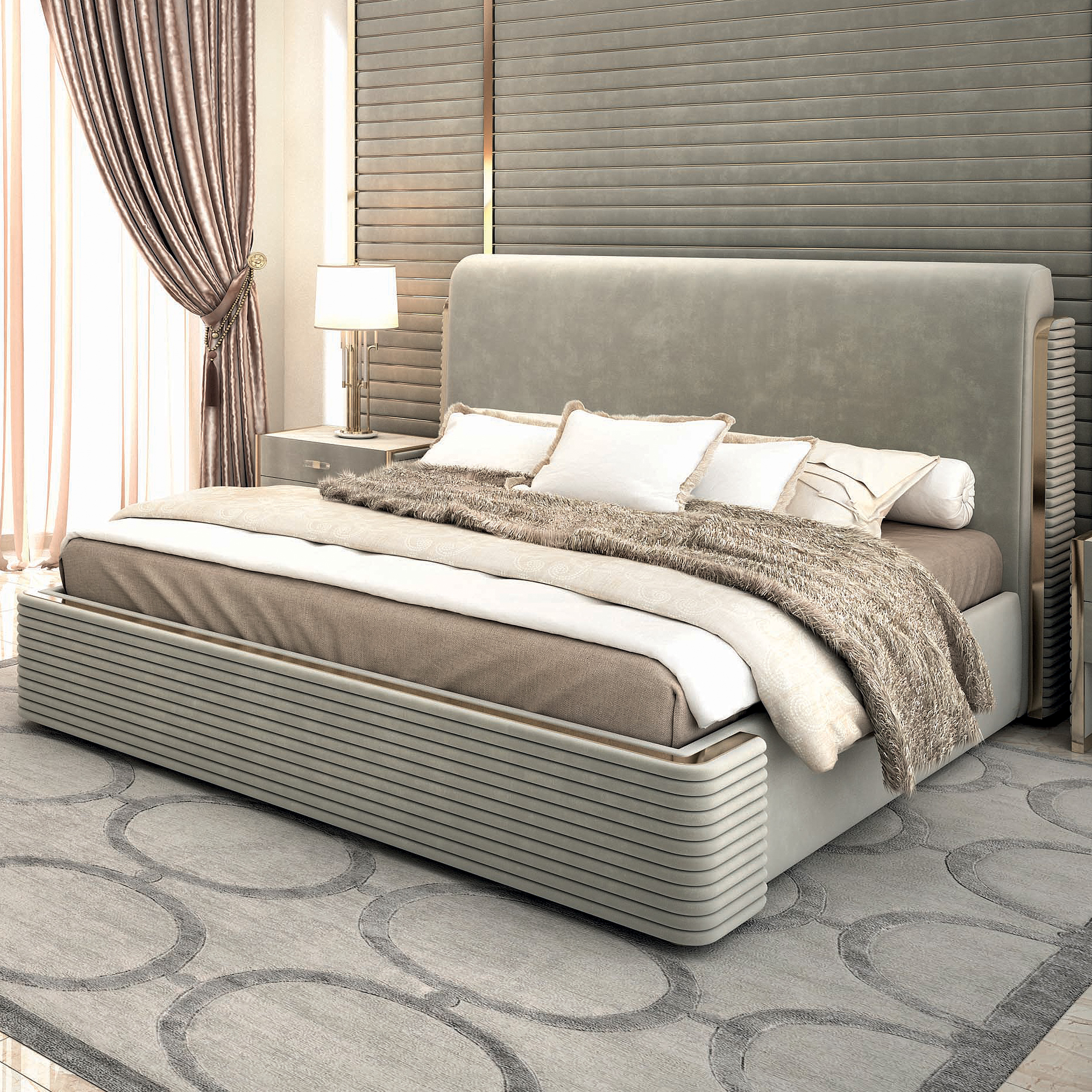 Contemporary Ribbed Detail Bed