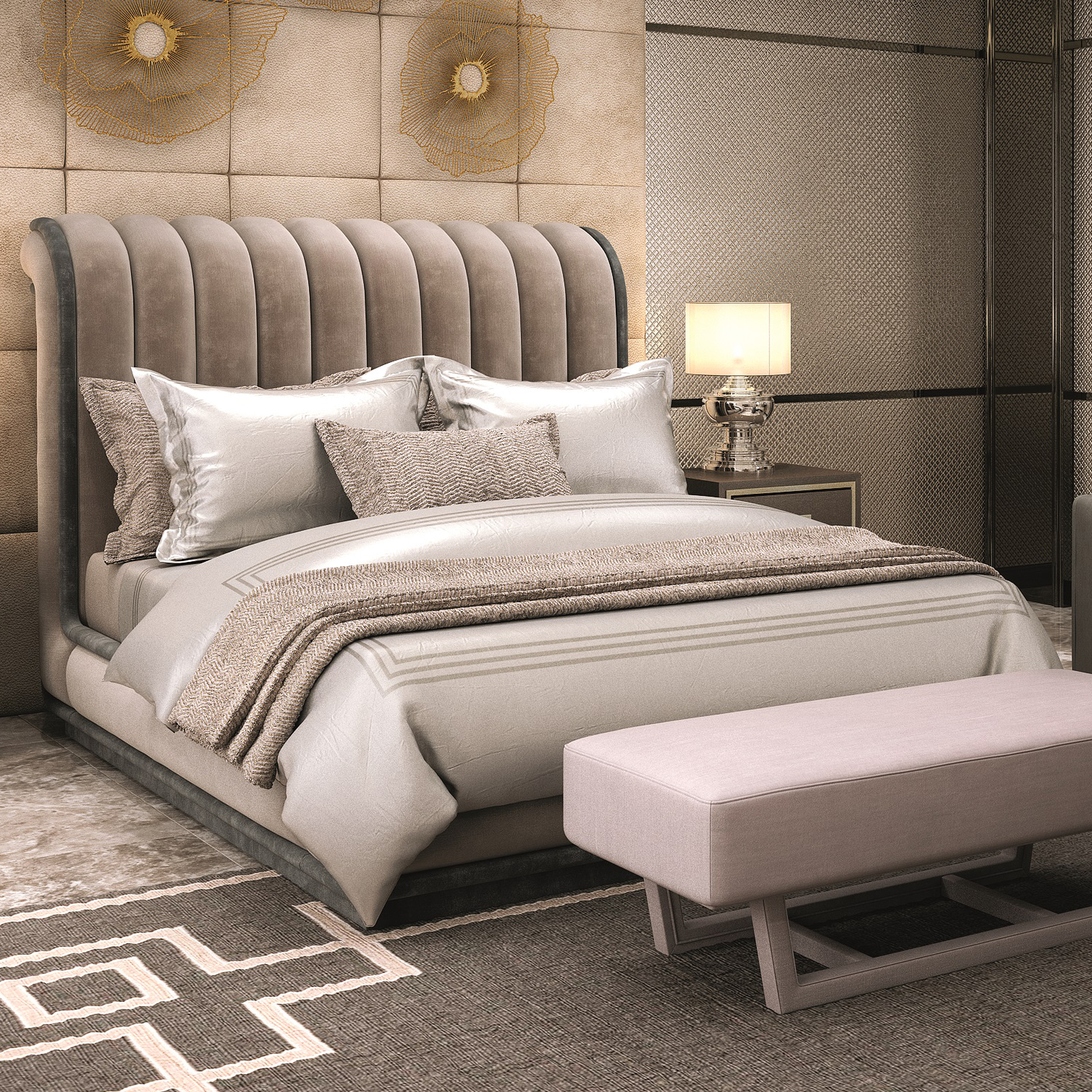 Designer Ribbed Upholstered Bed