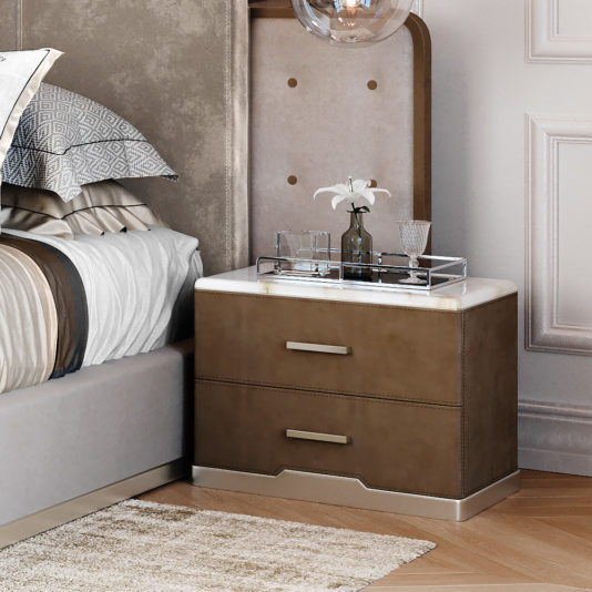 Exclusive Leather And Marble Bedside Table