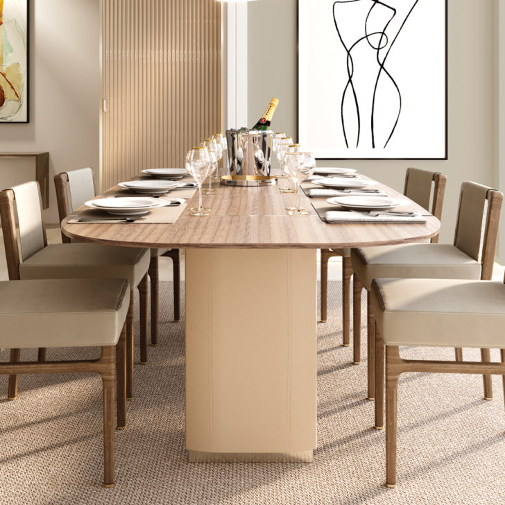 Luxurious Wood And Leather Oval Dining Table