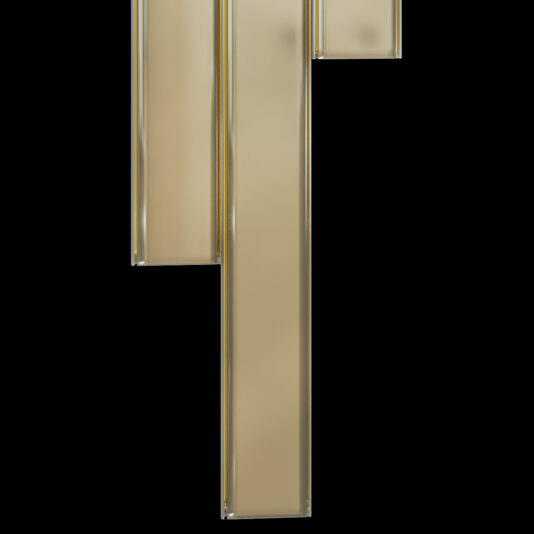 Luxury Triple Gold Plated Wall Light Vertical, gold-toned, rectangular shapes of varying lengths and widths are arranged in an abstract, geometric pattern against a black background, reminiscent of the Luxury Triple Gold Plated Wall Light.