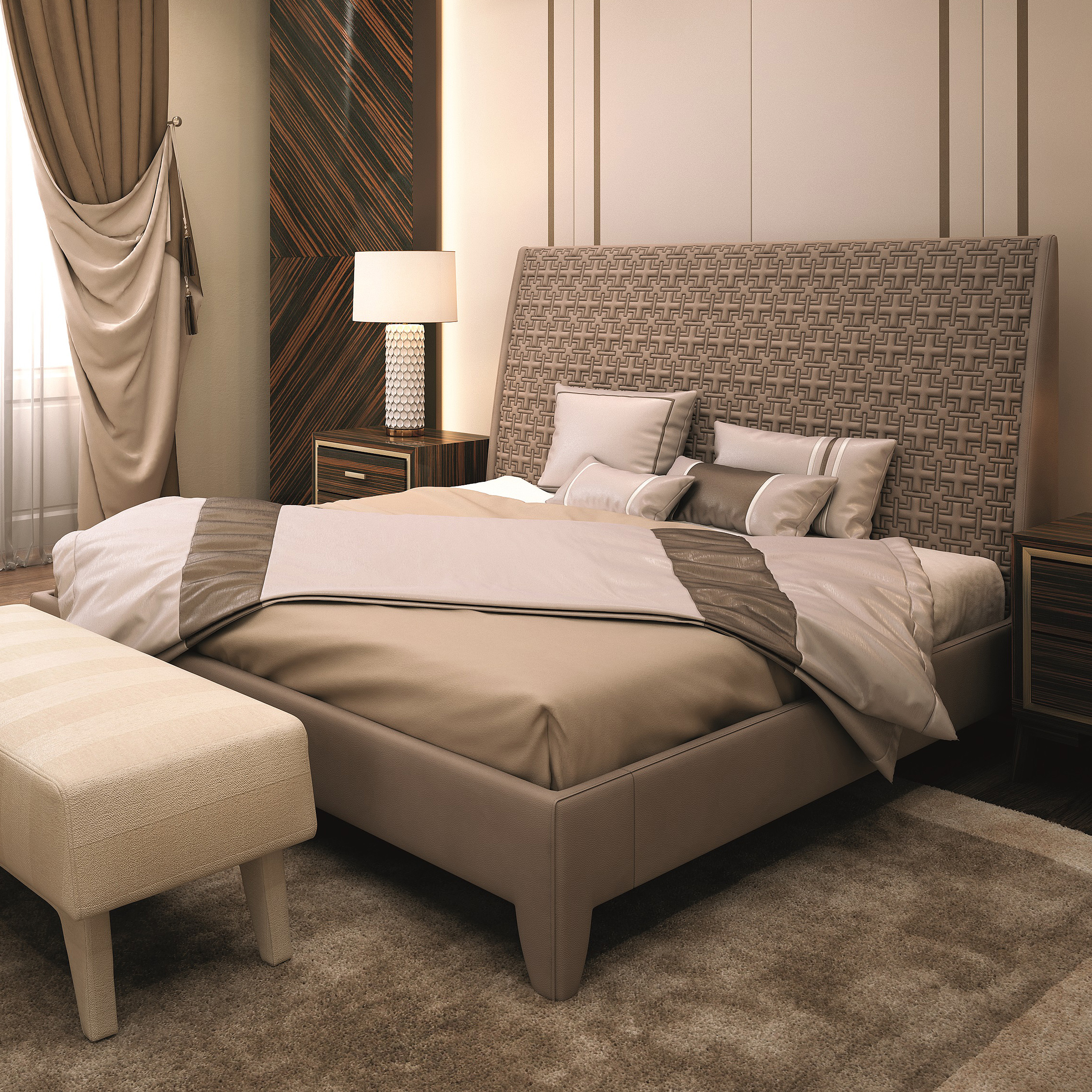 Modern Bed With Embossed Pattern