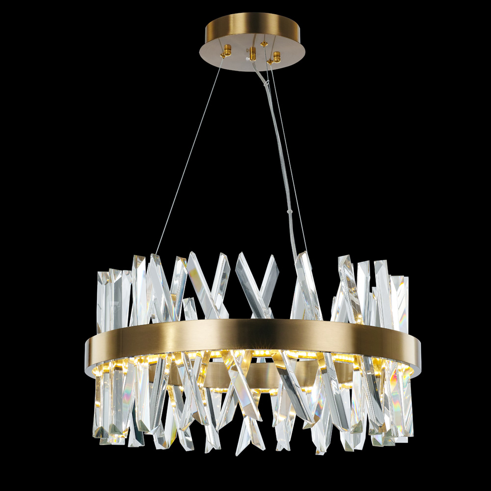 Round Crystal And Brass Chandelier