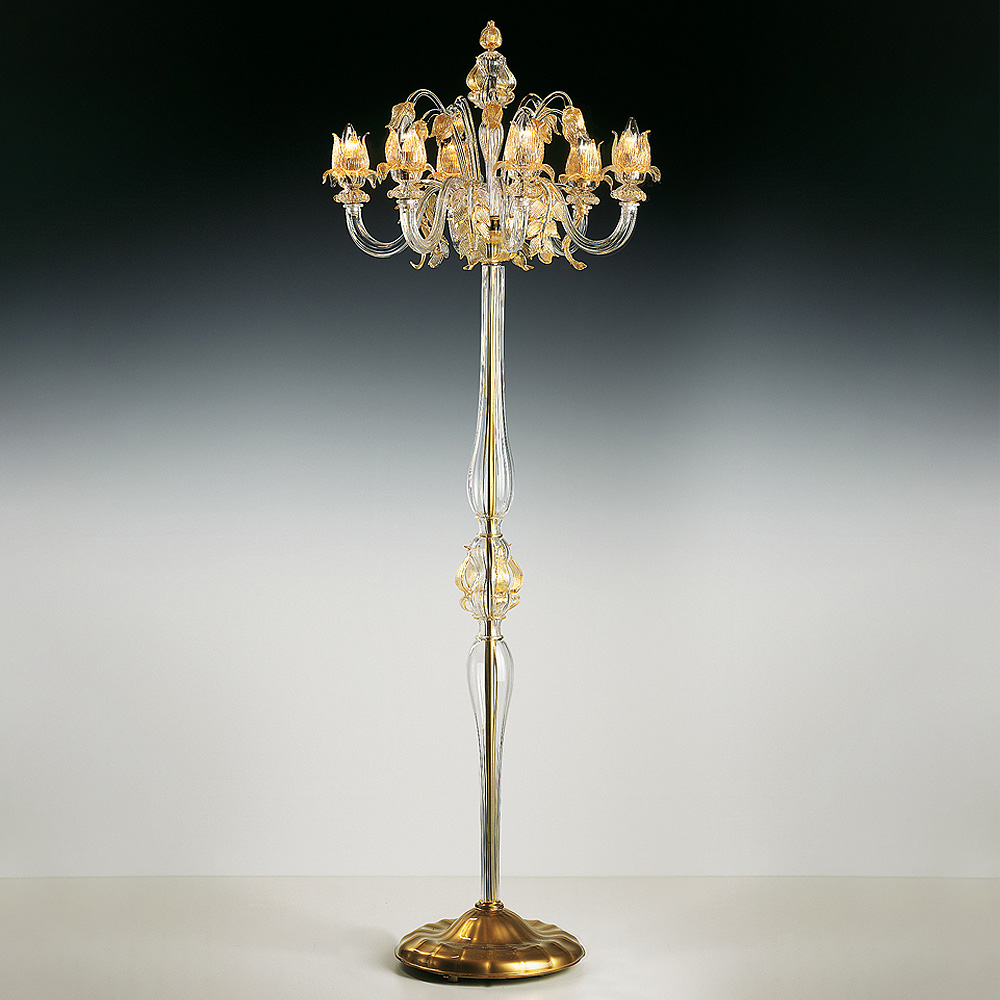 Classic Floral Gold Glass Floor Lamp