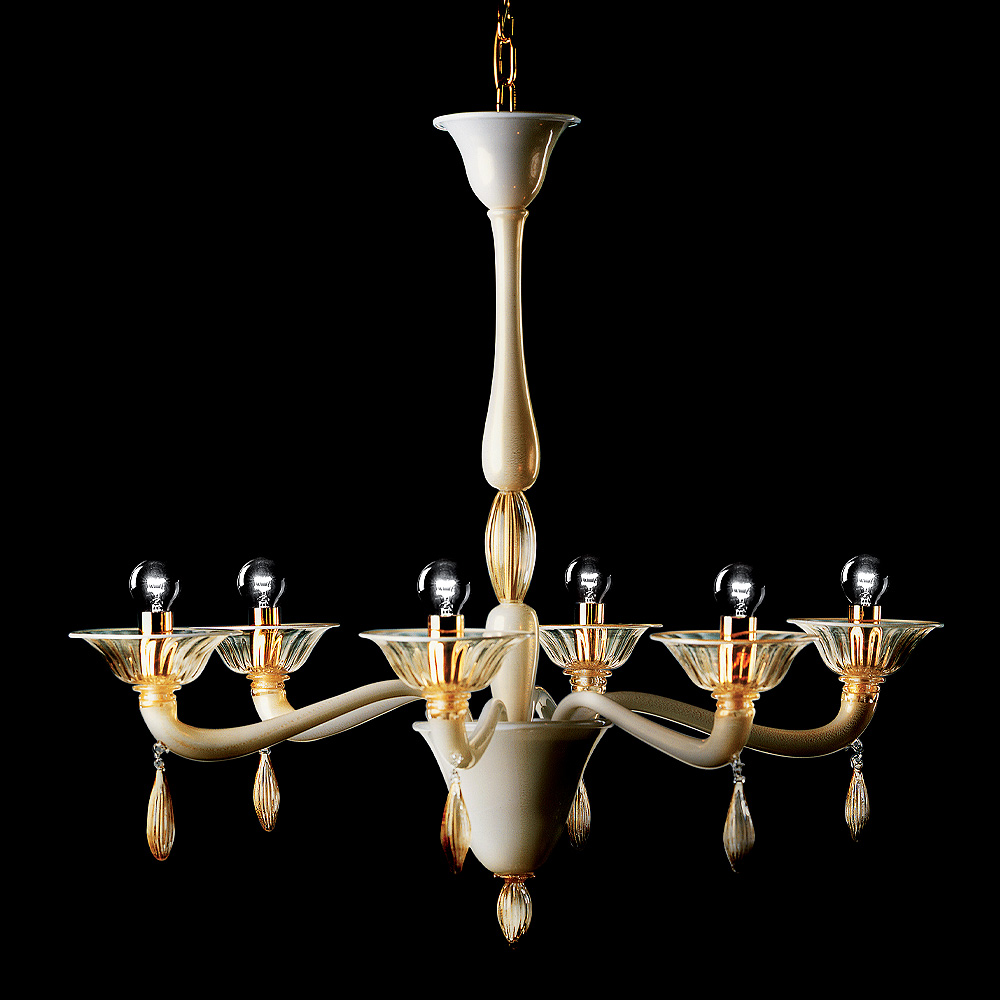 Classic Gold Glass Chandelier With Gold Frame