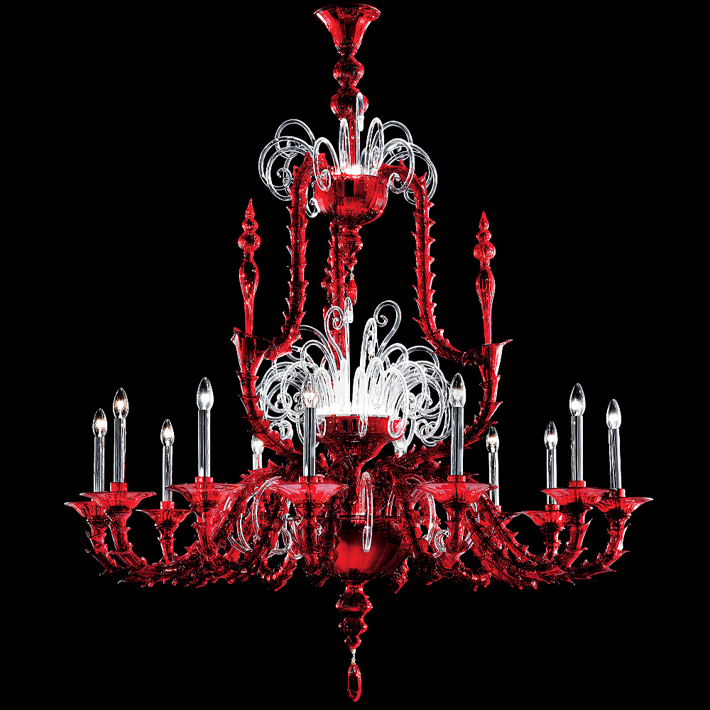 Classic Ornate Red Glass Chandelier