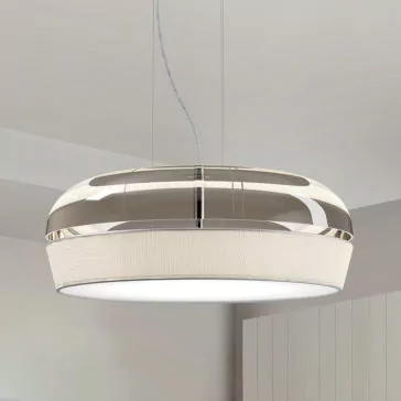 Contemporary Dome Glass Pendant Light The Contemporary Dome Glass Pendant Light hangs elegantly from the ceiling by a slender wire. It boasts a glossy metallic top and a textured, translucent glass bottom, providing a soft and even illumination throughout the room. The surrounding minimalistic home decor enhances its modern aesthetic.
