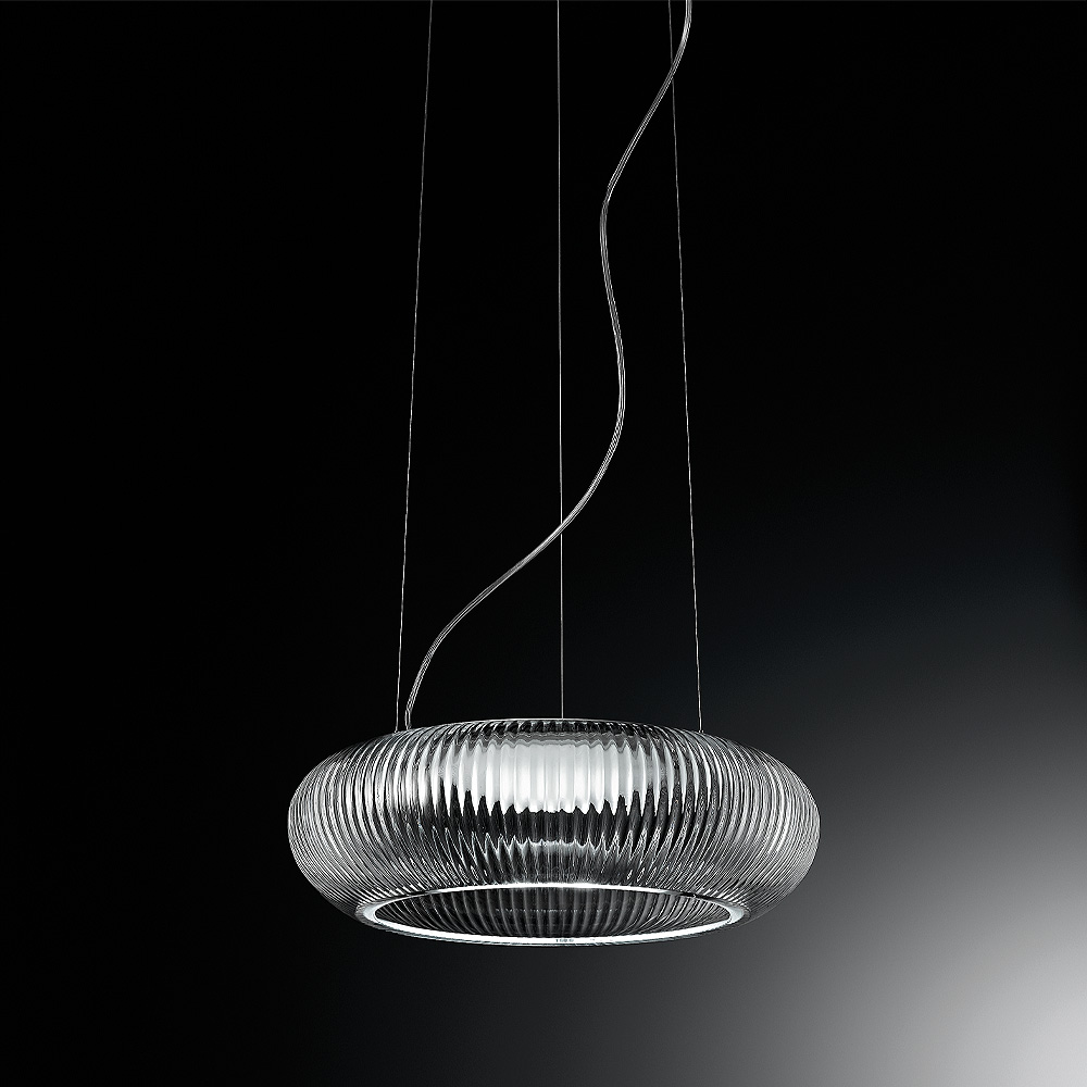 Contemporary Ribbed Glass Pendant Light With Silver Frame