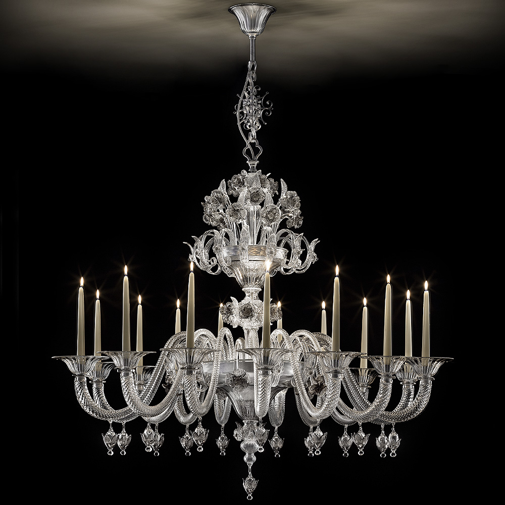 Ornate Floral Glass Chandelier With Candle Details