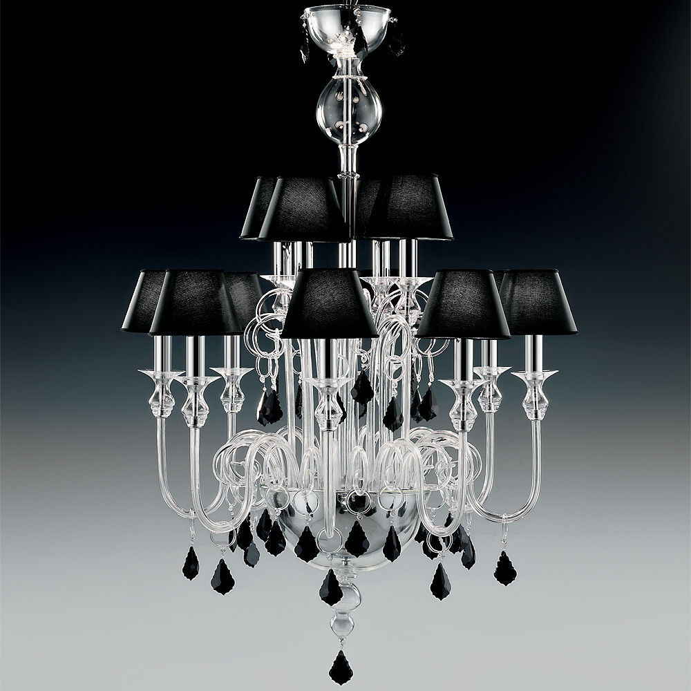 Traditional Chandelier With Black Crystal Drops