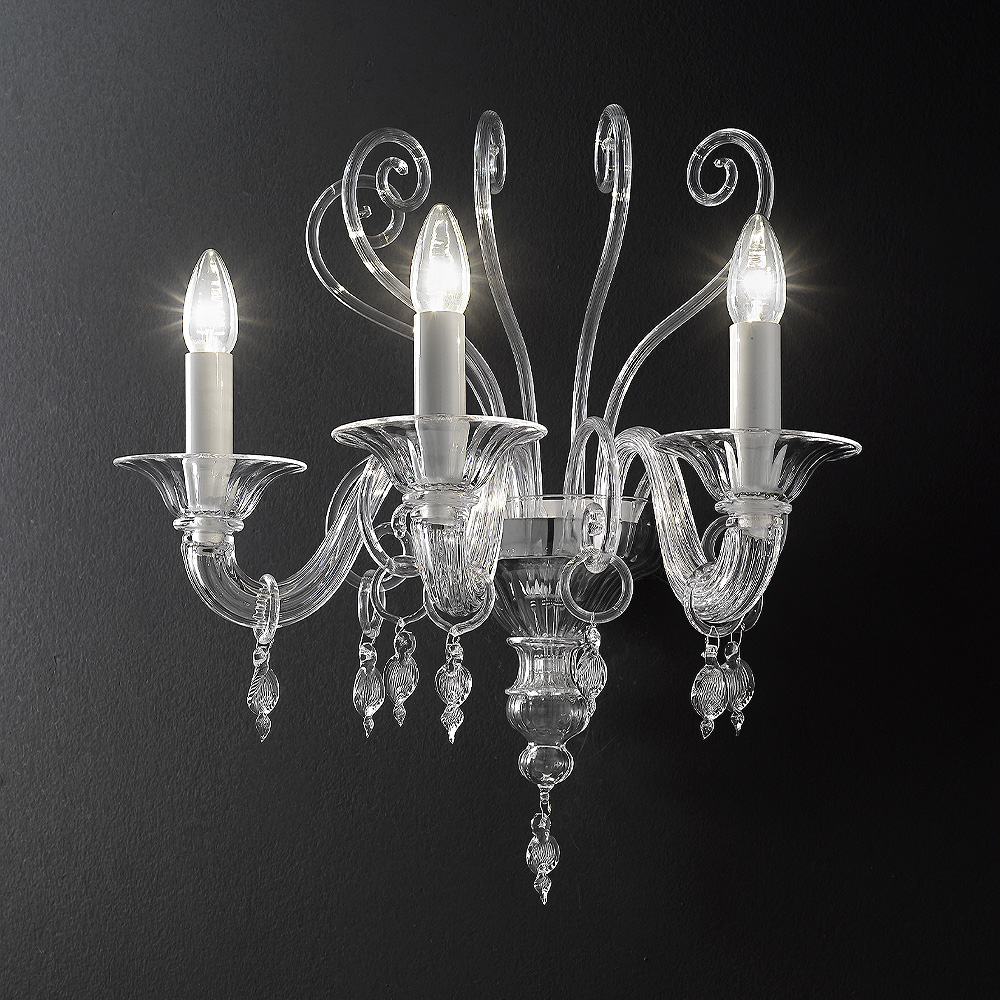 Traditional Three-Armed Clear Glass Wall Light