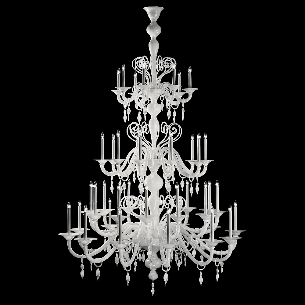 Traditional Three-Tier White Glass Chandelier