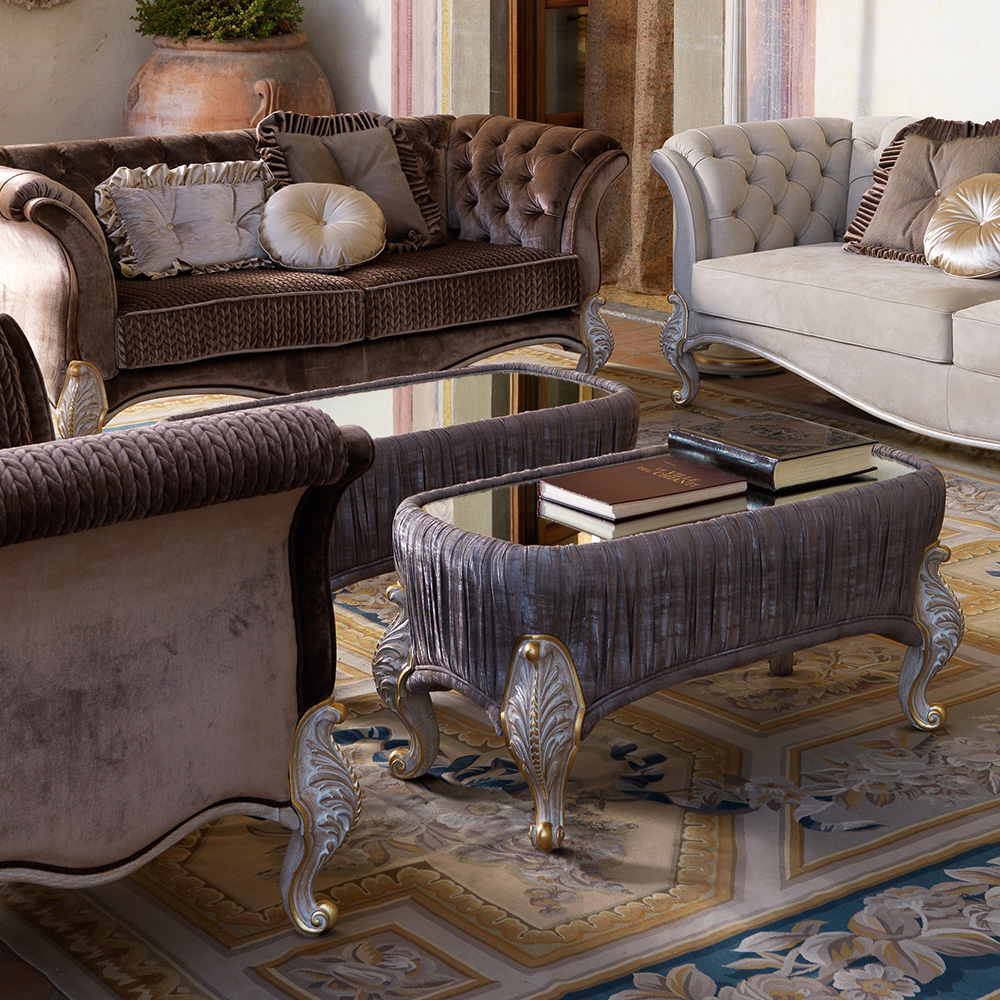 Venetian Style Upholstered Mirrored Coffee Table