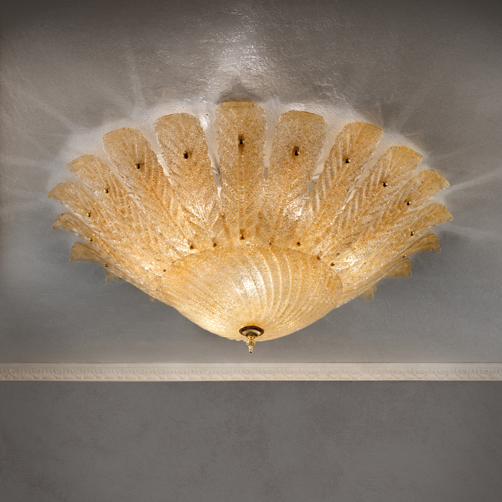 Large Amber Glass Leaf Ceiling Light