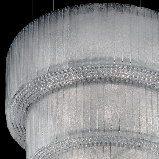 Large Modern Tiered Glass Chandelier A close-up of the Large Modern Tiered Glass Chandelier.