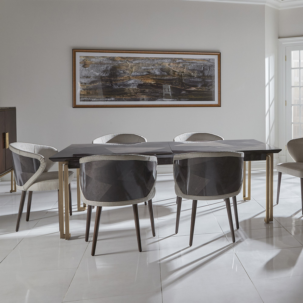 Luxury Veneer And Brass Extendable Dining Table