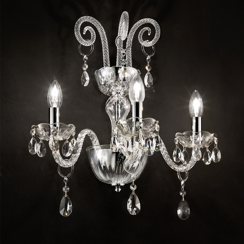 Triple Glass Wall Light With Crystal Drops