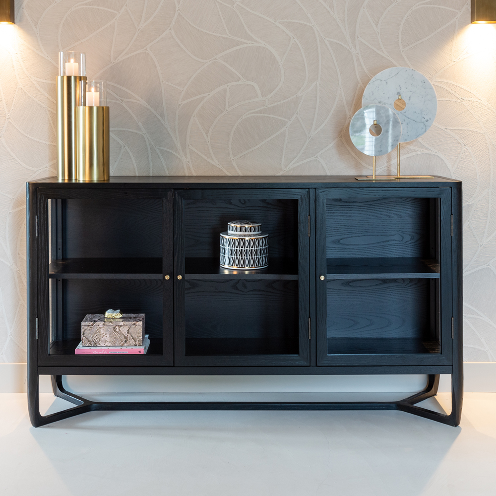 Modern Black Ash Wood Veneer Side Cabinet