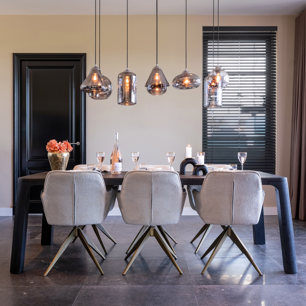 Modern Dining Set With Chenille Fabric Chairs