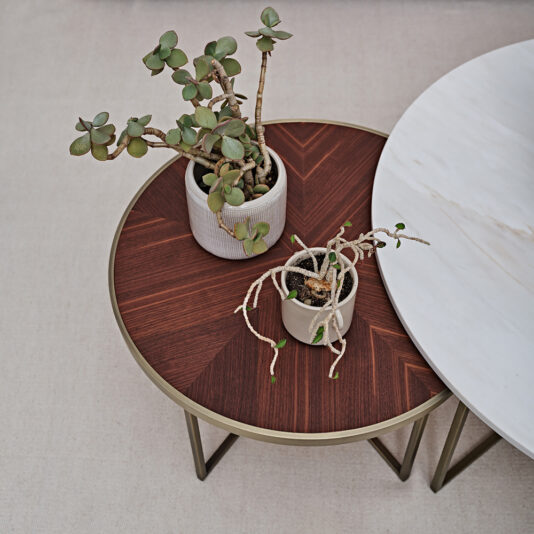 A modern set of round coffee tables from the 