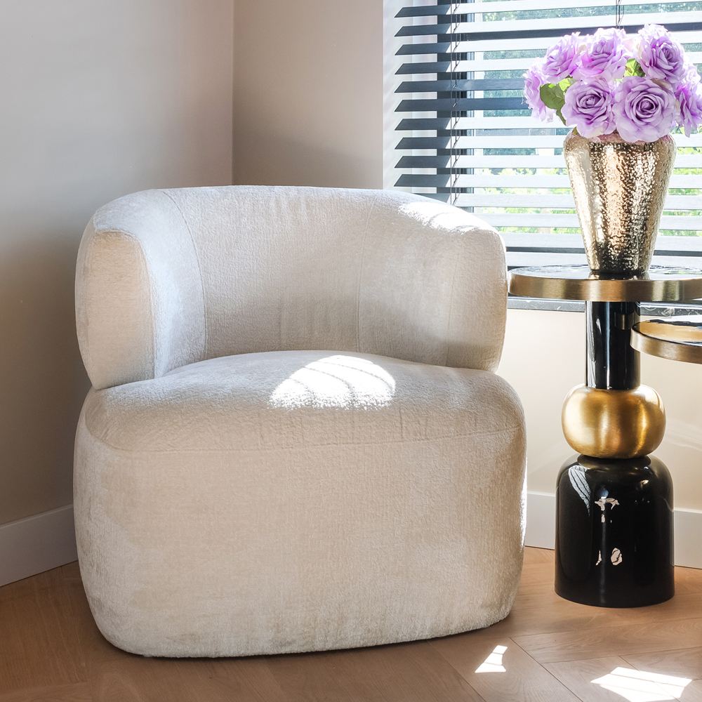 Modern White Chenille Fabric Occasional Chair