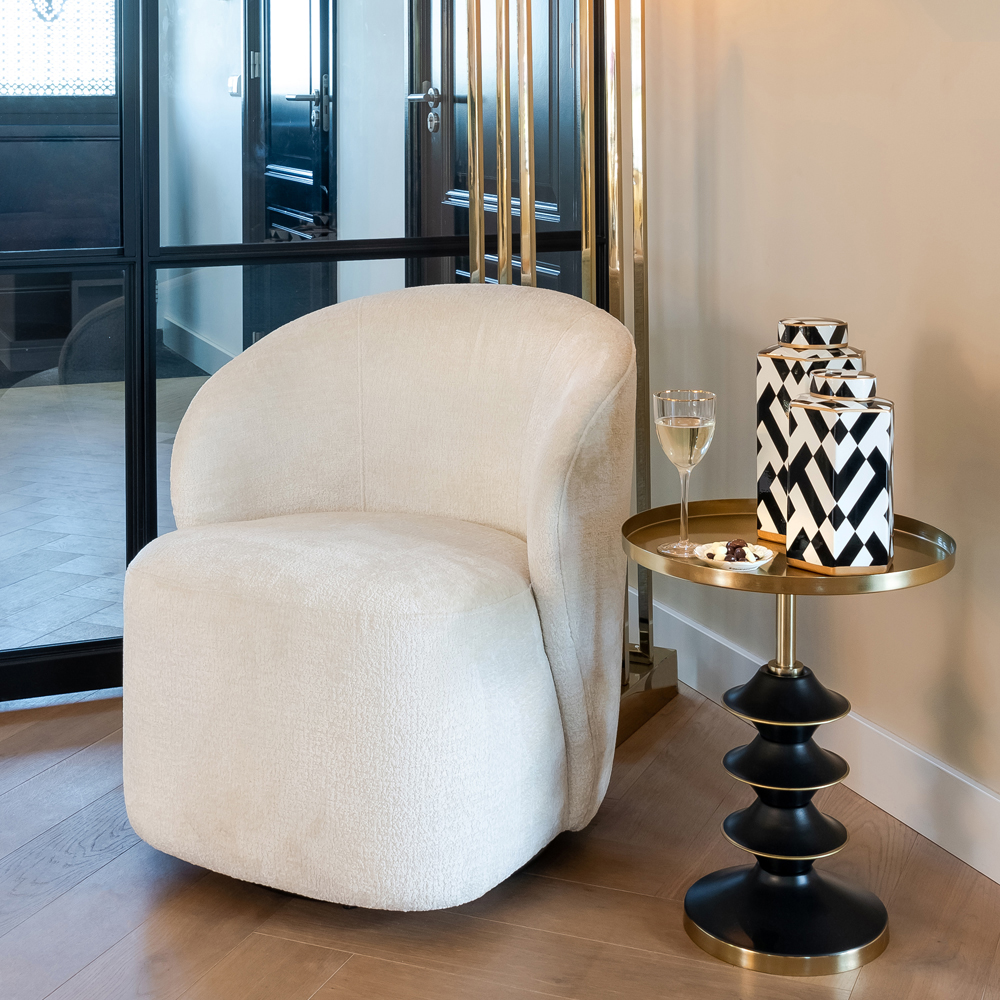 Modern White Chenille Fabric Swivel Chair