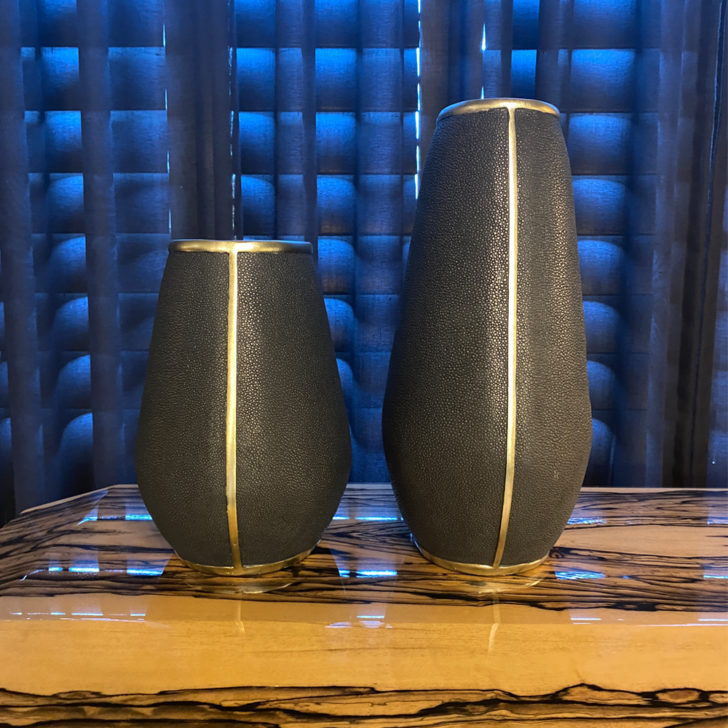 Set Of Two Black And Champagne Vases