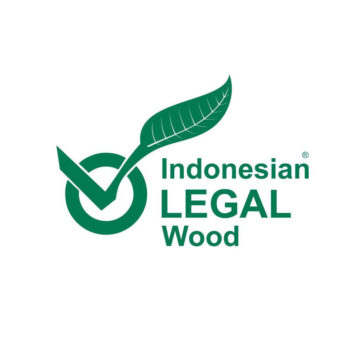 Logo of Indonesian Legal Wood. The design features a green checkmark integrated with a leaf, symbolizing environmental compliance. The text reads 