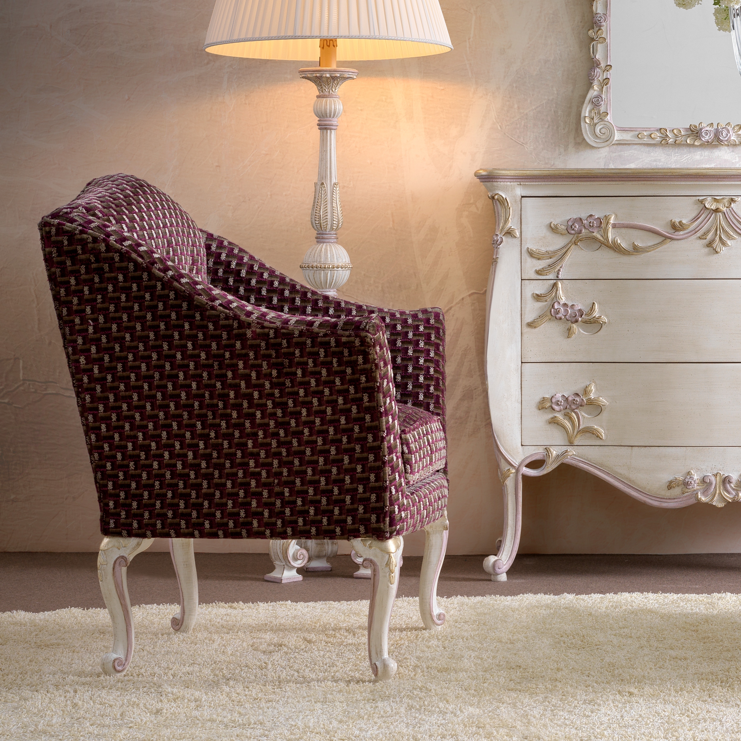 Italian Carved Upholstered Armchair